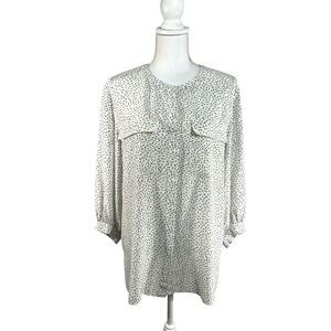 Lafayette 148 Silk Blouse with 3/4 Sleeves Button Front Chest Pockets Size XL